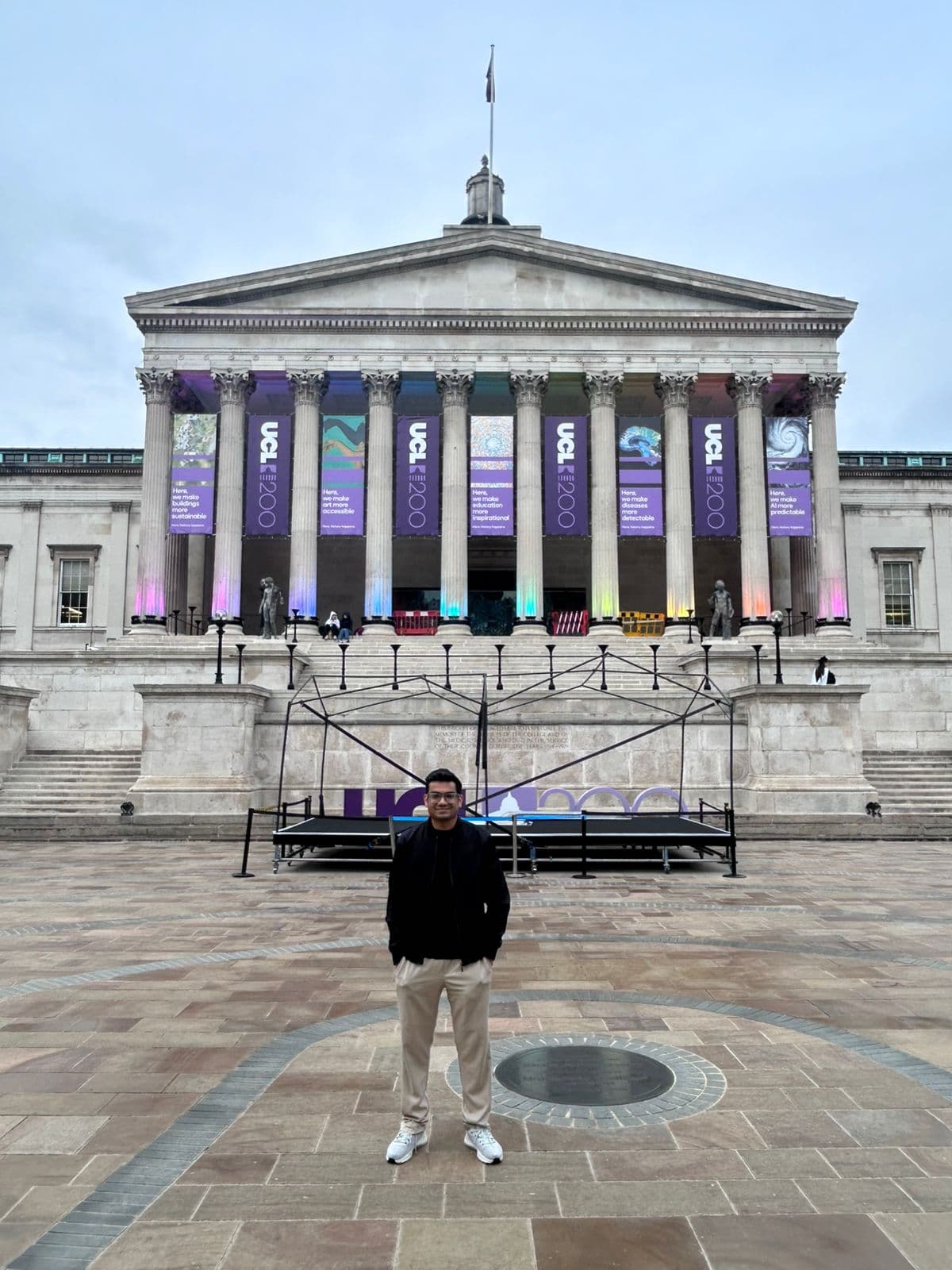 Kshitiz standing outside the UCL Portico