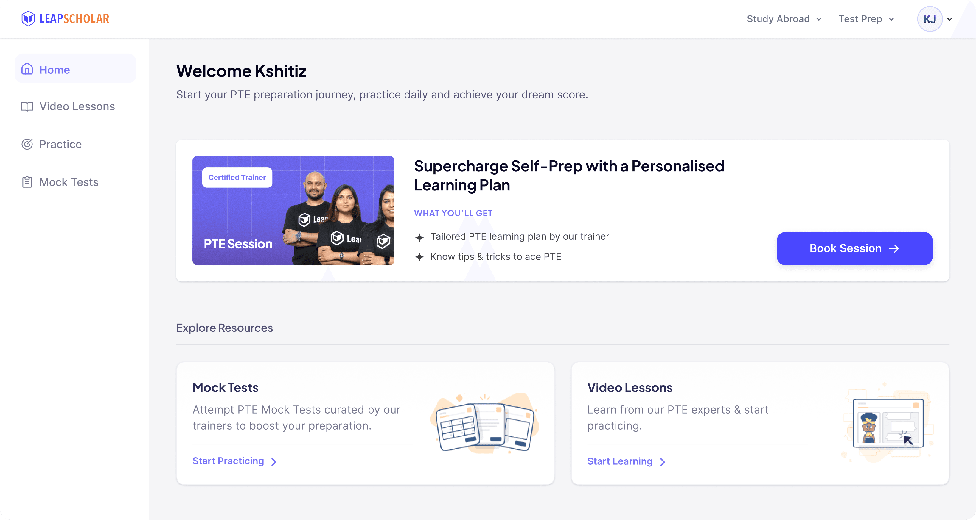 PTE dashboard design with product navigation and teacher evaluation nudge
