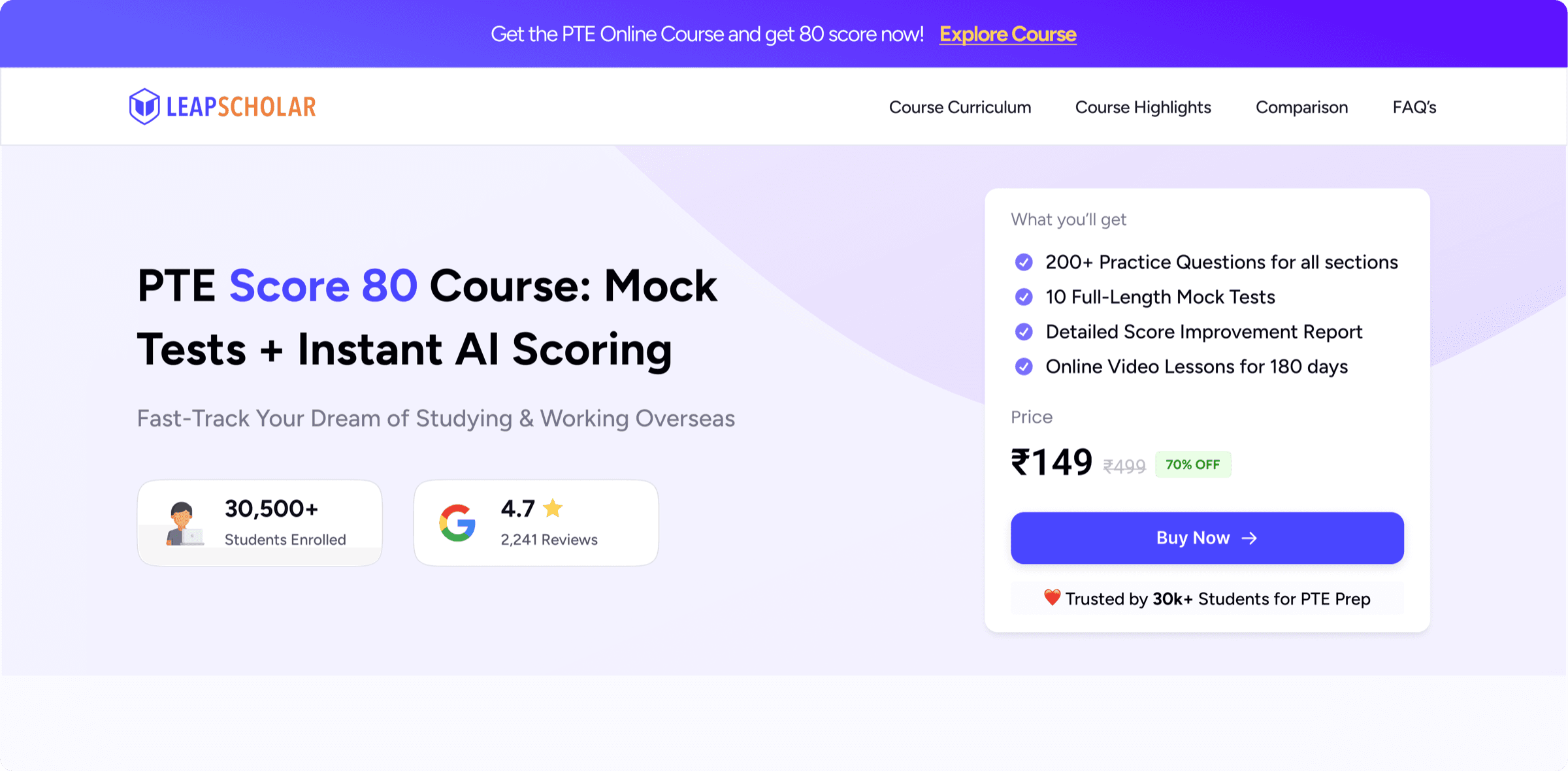 PTE acquisition landing page design