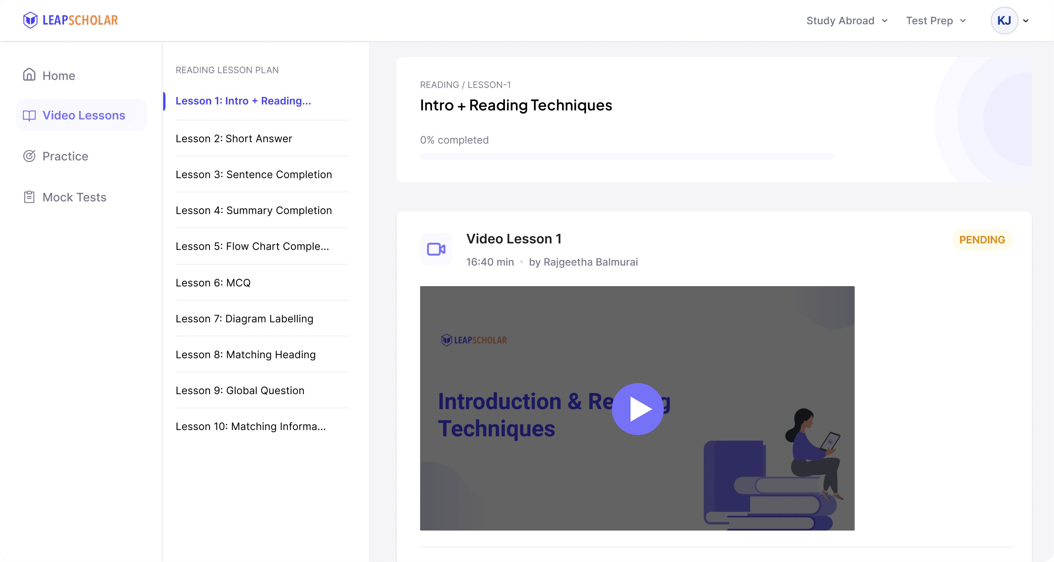 PTE video lessons page with expert trainer content