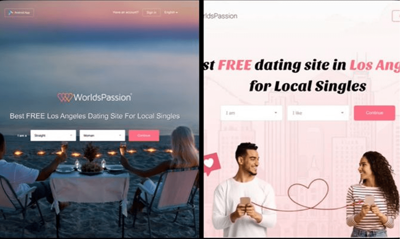 Redesigned hero section of a dating website — before → after