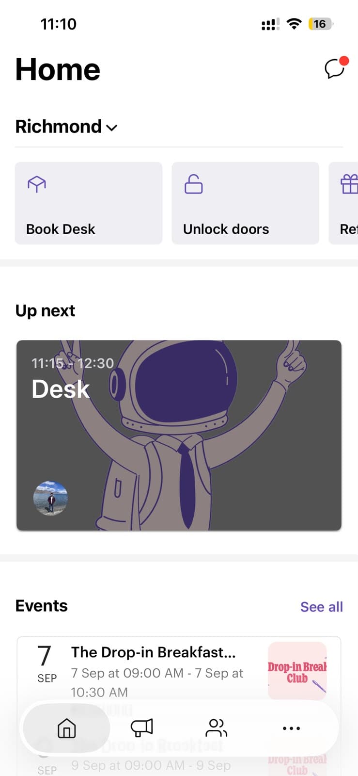 Home again, with Unlock doors as one tile among several