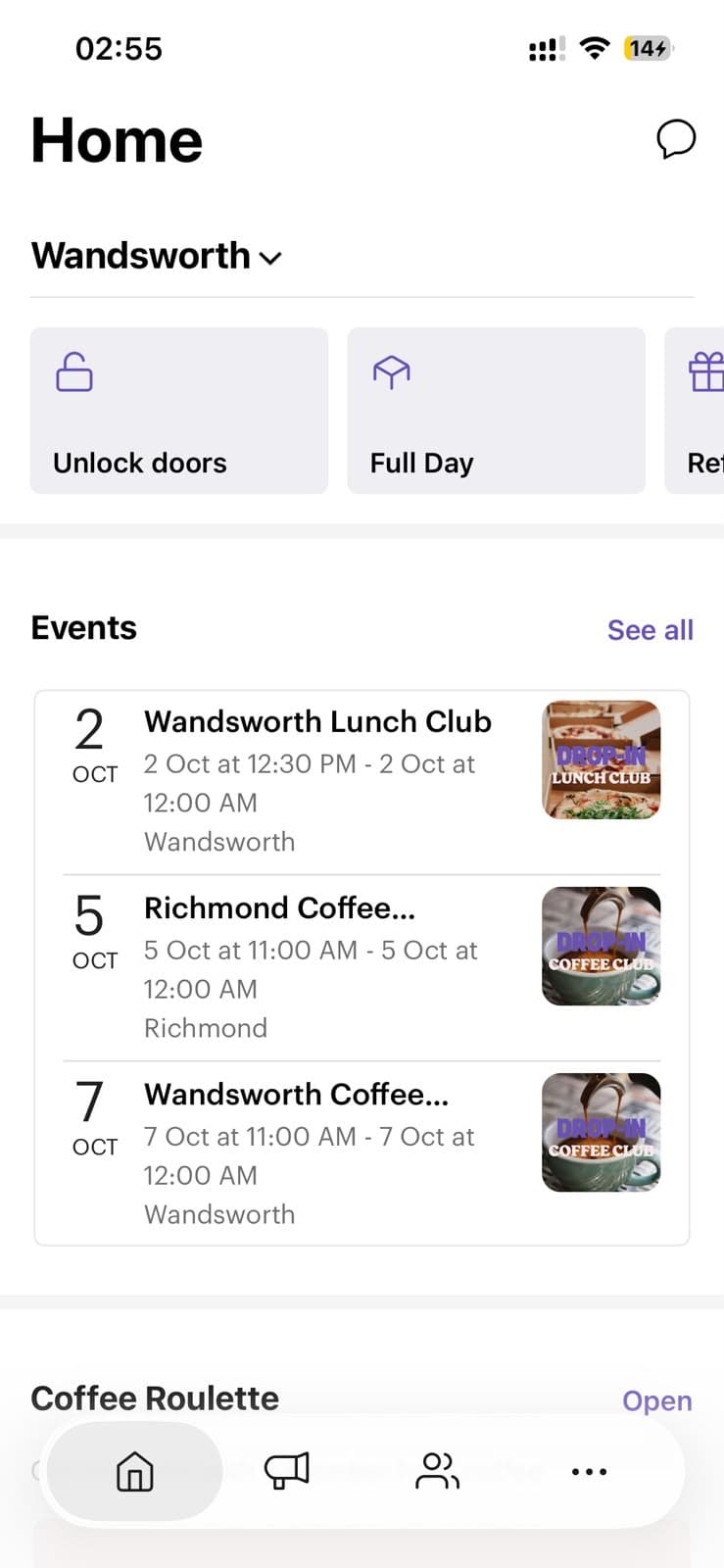The old app's home screen