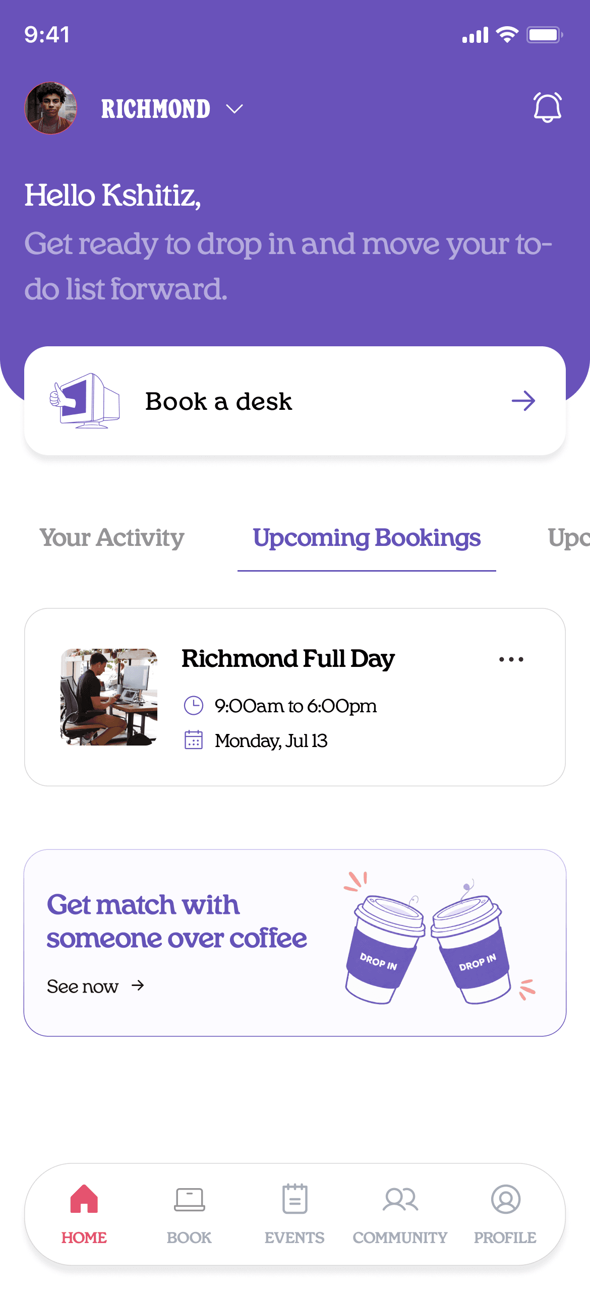 Drop-in app screen