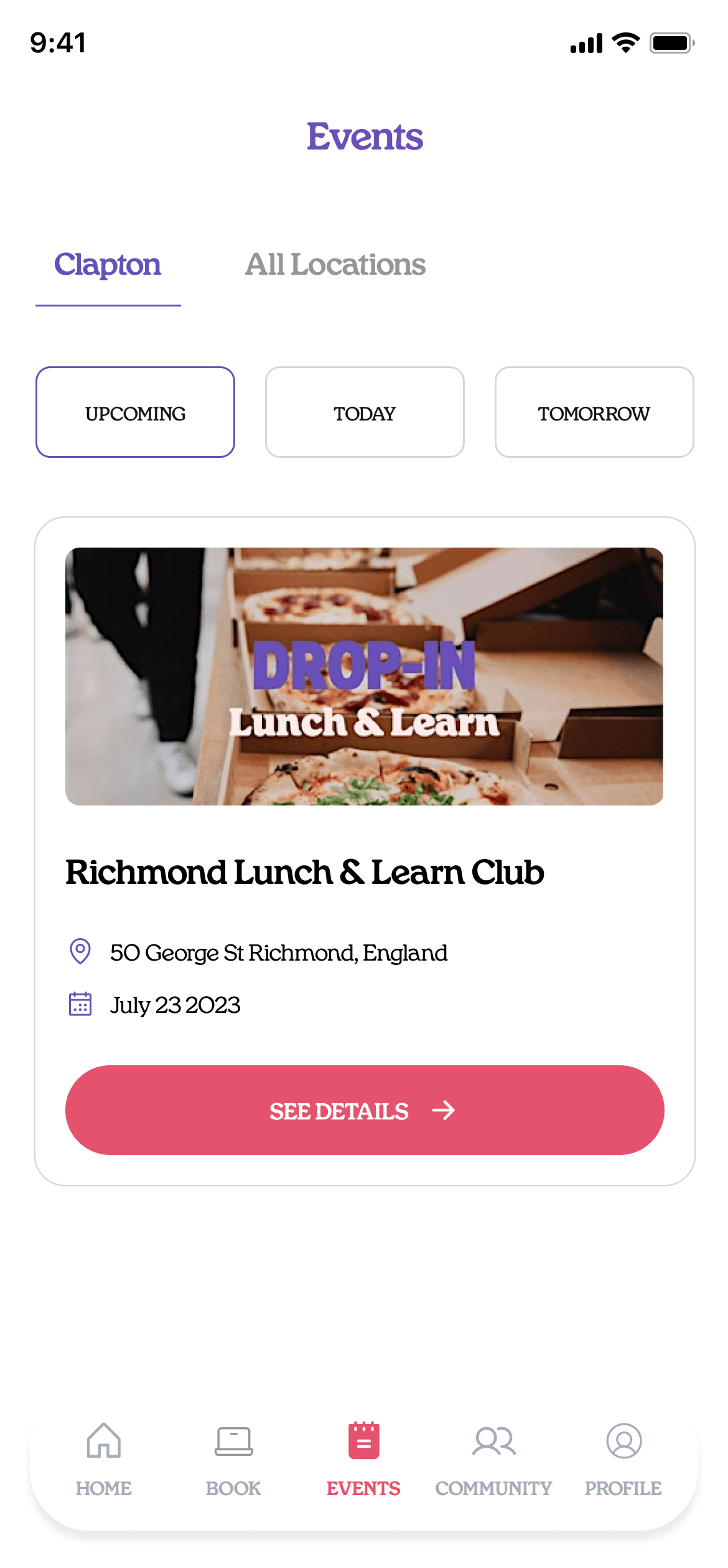 Drop-in app screen