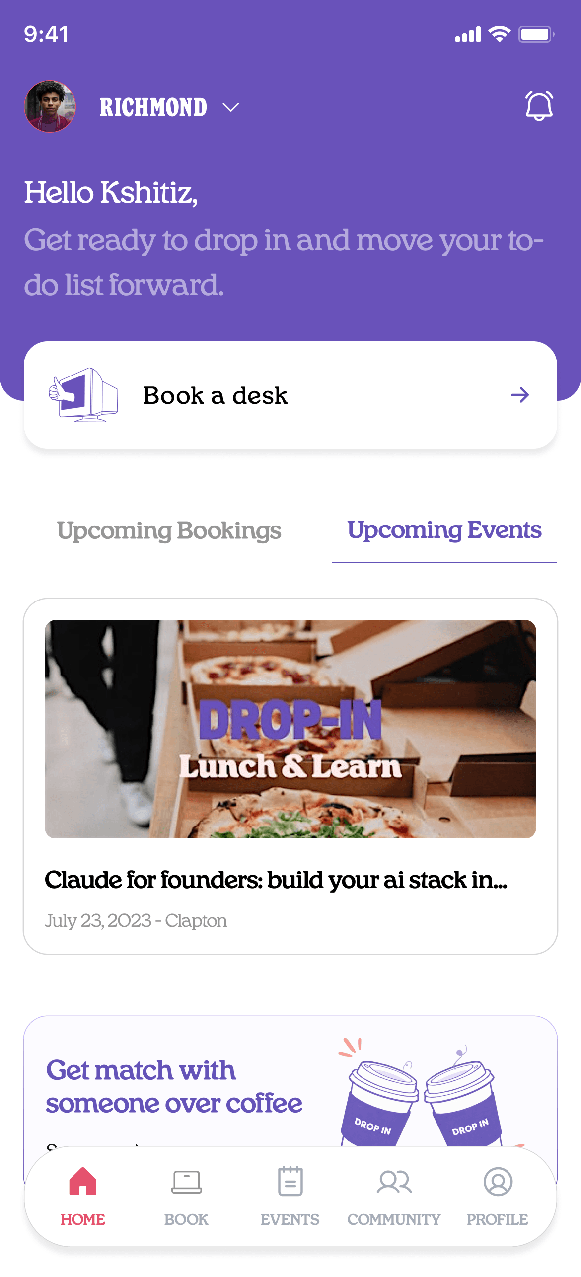 Drop-in app screen