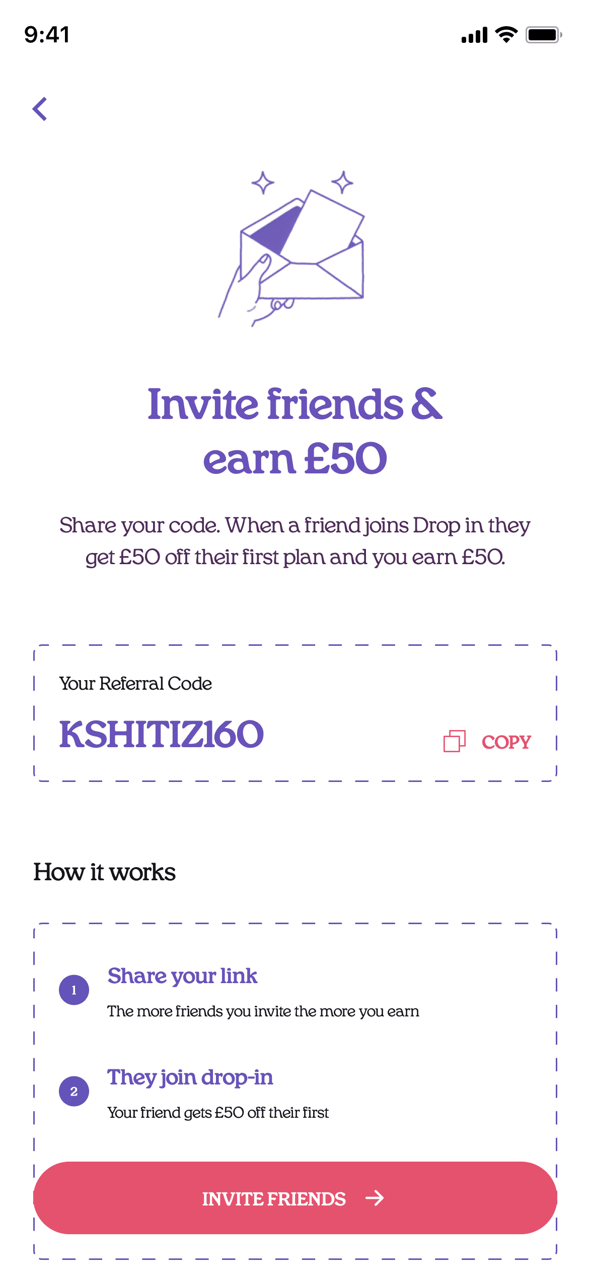 Drop-in app screen