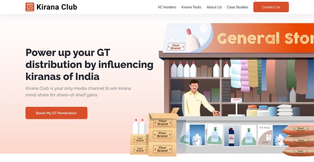 Homepage direction with an illustrated general store stocked with brands