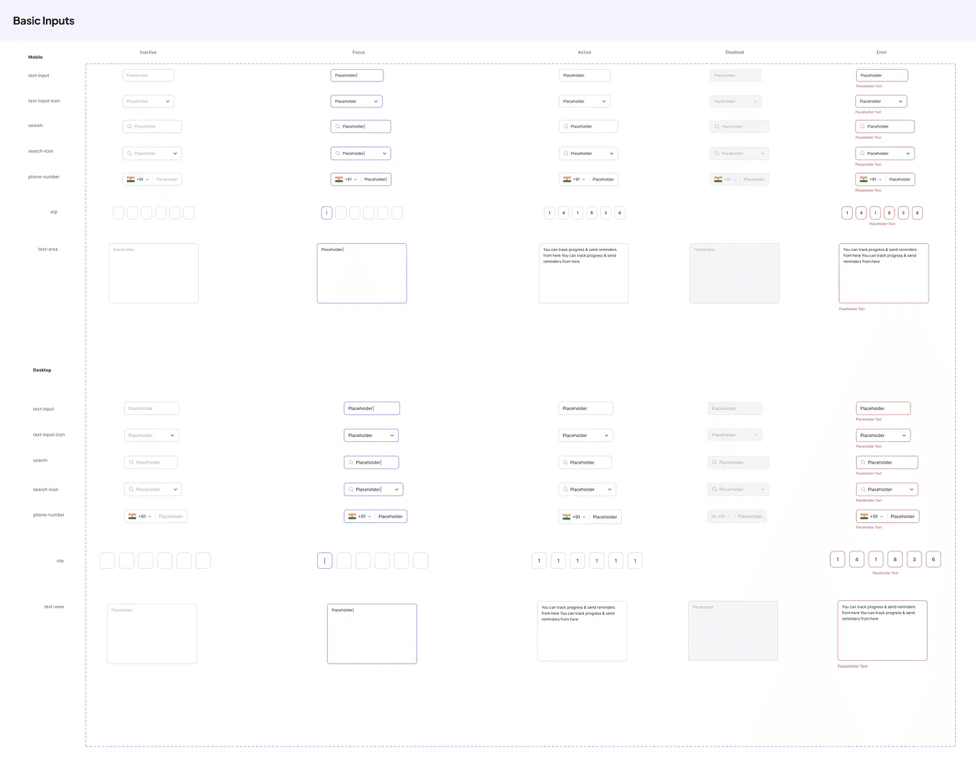 Desktop and mobile input types and interaction states