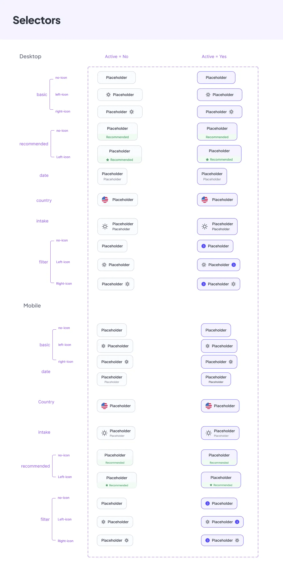 Desktop and mobile selector variants